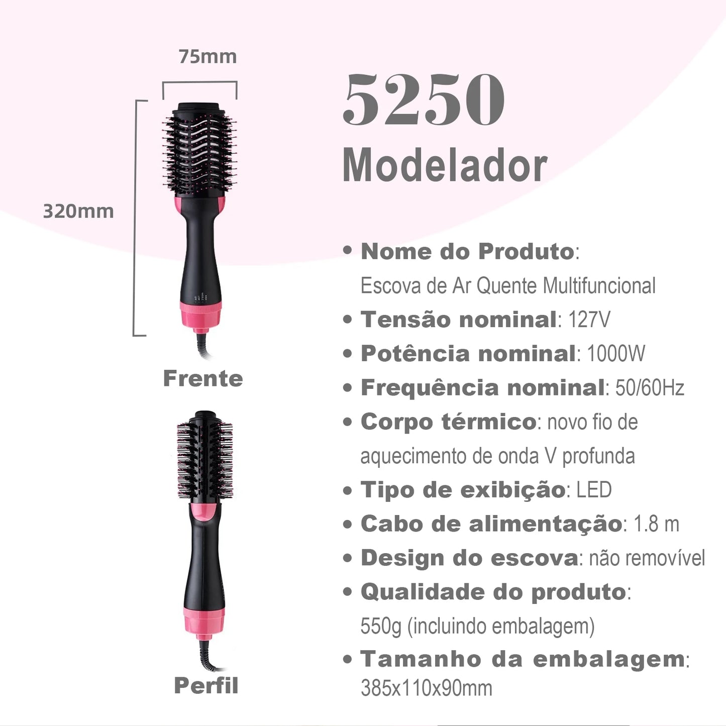 ESCOVA MODELDORA E SECADORA ALISADORA DE CABELOS 3 EM 1  - 110V